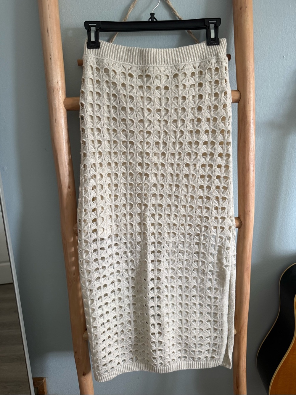 Cream Crochet Maxi Skirt with Stretch Waistband